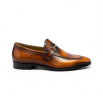 Men's Burnished Tan-Brown Leather Loafers with Gold Buckle | Shoe Emporium - Image 2