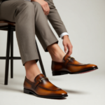 Men's Burnished Tan-Brown Leather Loafers with Gold Buckle | Shoe Emporium