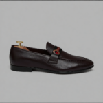 Men's Burgundy Pebbled Leather Loafers with Striped Web Strap | Shoe Emporium - Image 4