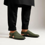 Men's Olive Green Suede Peshawari Kheri with Gold Buckle | Shoe Emporium
