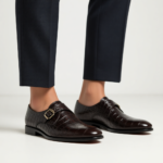 Men's Brown Crocodile-Embossed Leather Monk Strap Shoes | Shoe Emporium