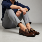 Men's Brown Crocodile-Embossed Leather Tassel Loafers | Shoe Emporium