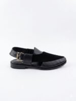 Men's Black Leather Cutout Peshawari Kheri with Buckle Strap | Shoe Emporium - Image 2