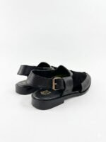 Men's Black Leather Cutout Peshawari Kheri with Buckle Strap | Shoe Emporium - Image 3