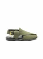 Men's Olive Green Suede Peshawari Kheri with Gold Buckle | Shoe Emporium - Image 2