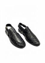 Men's Black Crocodile-Embossed Leather Peshawari Kheri with Buckle | Shoe Emporium - Image 2