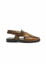 Men's Brown Leather Brogue Peshawari Kheri with Buckle Strap | Shoe Emporium - Image 3