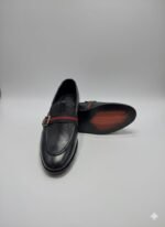 Men's Black Leather Loafers with Striped Web Strap | Shoe Emporium - Image 4