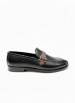 Men's Black Leather Loafers with Striped Web Strap | Shoe Emporium - Image 3