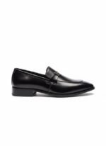 Men's Black Leather Loafers with Silver Bar Buckle | Shoe Emporium - Image 2