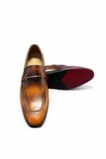 Men's Burnished Tan-Brown Leather Loafers with Gold Buckle | Shoe Emporium - Image 3