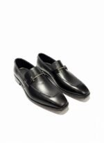 Men's Black Leather Loafers with Silver Bar Buckle | Shoe Emporium - Image 3