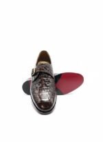 Men's Brown Crocodile-Embossed Leather Monk Strap Shoes | Shoe Emporium - Image 4