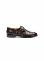 Men's Brown Crocodile-Embossed Leather Monk Strap Shoes | Shoe Emporium - Image 5