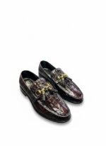 Men's Brown Crocodile-Embossed Leather Tassel Loafers | Shoe Emporium - Image 2