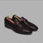 Men's Burgundy Pebbled Leather Loafers with Striped Web Strap | Shoe Emporium - Image 2